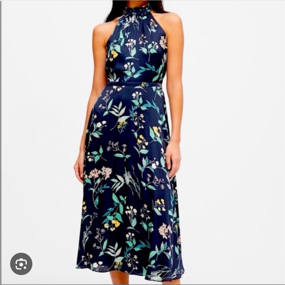 Banana Republic Dresses & Skirts - Banana Republic Satin Floral Halter Midi Dress in Navy